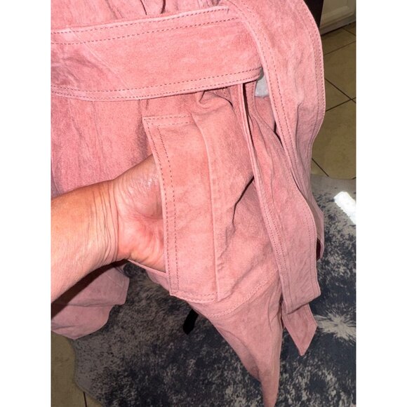 NWT Soft Blush Pink Suede Double Breasted Trench Coat Leather Luxe Designer City - Picture 12 of 16